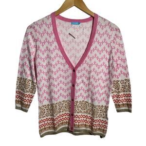 J. McLaughlin Cardigan Sweater Women XS Cotton Blend Pink Geometric Print NWOT